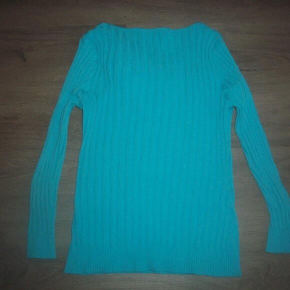 womens ribbed sweater.lightweight top.turquoise.size small - Picture 3 of 3